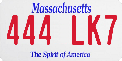MA license plate 444LK7