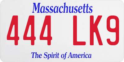MA license plate 444LK9