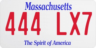 MA license plate 444LX7