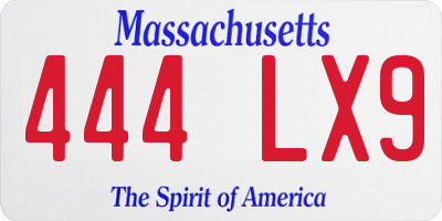 MA license plate 444LX9