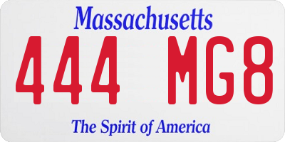 MA license plate 444MG8