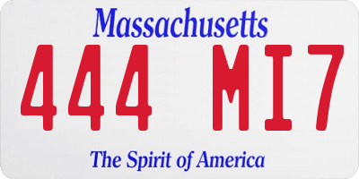 MA license plate 444MI7