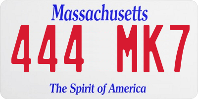 MA license plate 444MK7