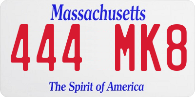MA license plate 444MK8