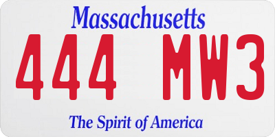 MA license plate 444MW3