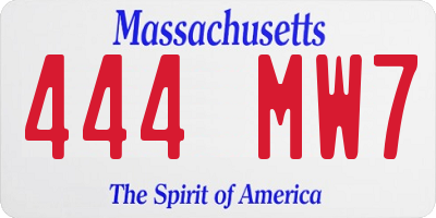 MA license plate 444MW7