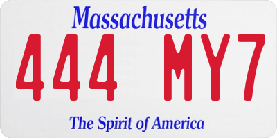 MA license plate 444MY7