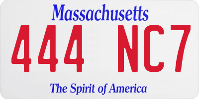 MA license plate 444NC7