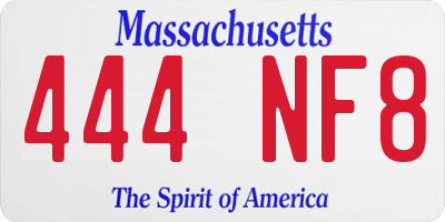 MA license plate 444NF8