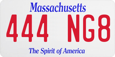 MA license plate 444NG8