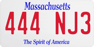 MA license plate 444NJ3