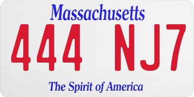MA license plate 444NJ7