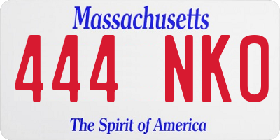 MA license plate 444NK0