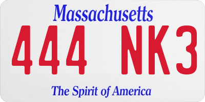 MA license plate 444NK3