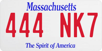 MA license plate 444NK7