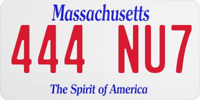 MA license plate 444NU7