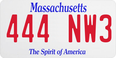 MA license plate 444NW3