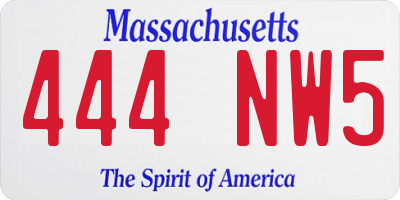 MA license plate 444NW5