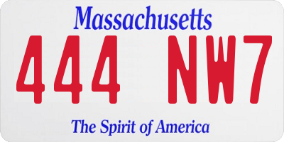 MA license plate 444NW7
