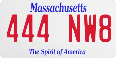 MA license plate 444NW8