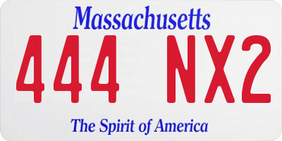 MA license plate 444NX2