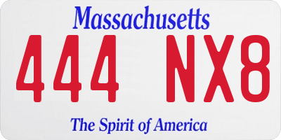 MA license plate 444NX8
