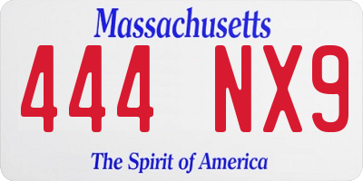 MA license plate 444NX9