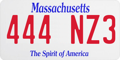 MA license plate 444NZ3
