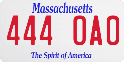 MA license plate 444OA0