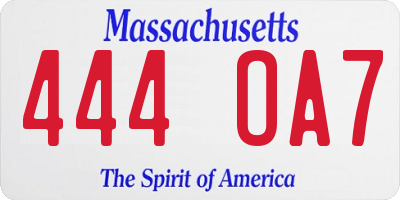 MA license plate 444OA7