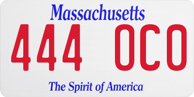 MA license plate 444OC0