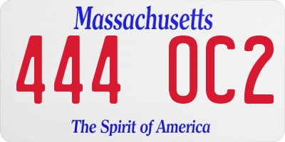 MA license plate 444OC2