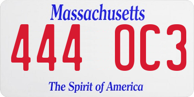 MA license plate 444OC3