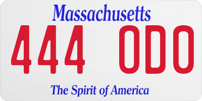 MA license plate 444OD0