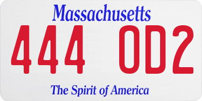 MA license plate 444OD2