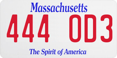 MA license plate 444OD3