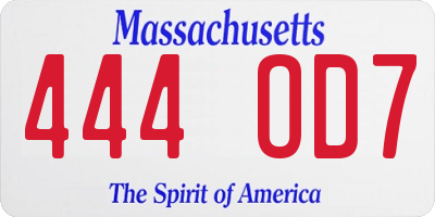 MA license plate 444OD7