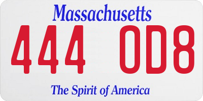MA license plate 444OD8