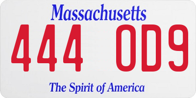 MA license plate 444OD9