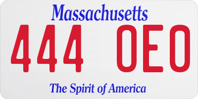 MA license plate 444OE0