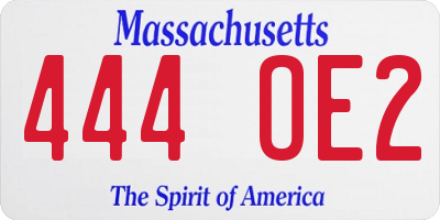 MA license plate 444OE2