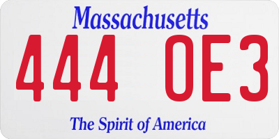 MA license plate 444OE3
