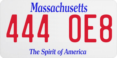 MA license plate 444OE8