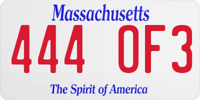 MA license plate 444OF3