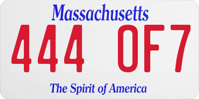 MA license plate 444OF7