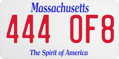 MA license plate 444OF8