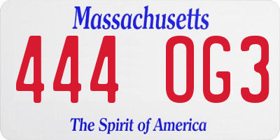 MA license plate 444OG3