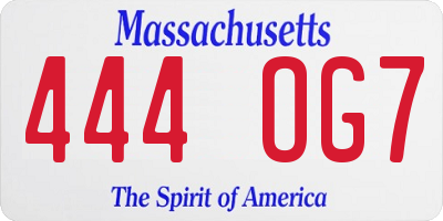 MA license plate 444OG7