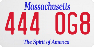 MA license plate 444OG8
