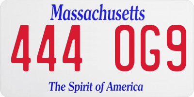 MA license plate 444OG9